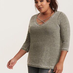 Torrid Burnout Wash Strappy Tee 2x green
